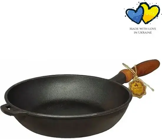 Maysternya gietijzeren koekenpan 28cm met ergonomisch houten handvat zonder schadelijke stoffen